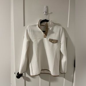 White/tan half button sweater